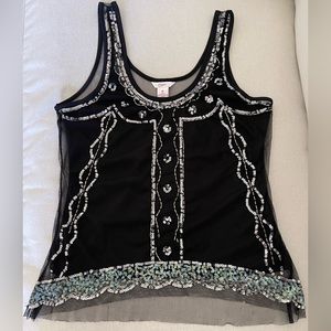 Candie’s Black Beaded Sequins Mesh Tank Top